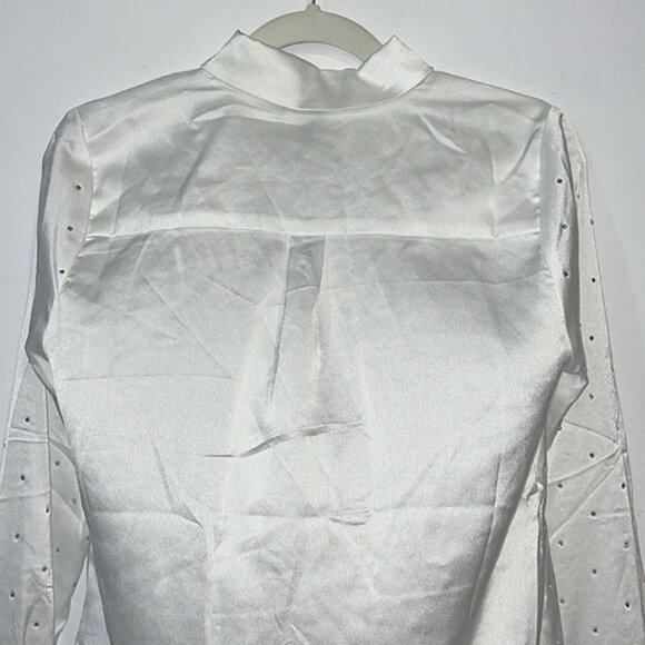 White Satin button front Rhinestone Womens Blouse size Small - Picture 8 of 12